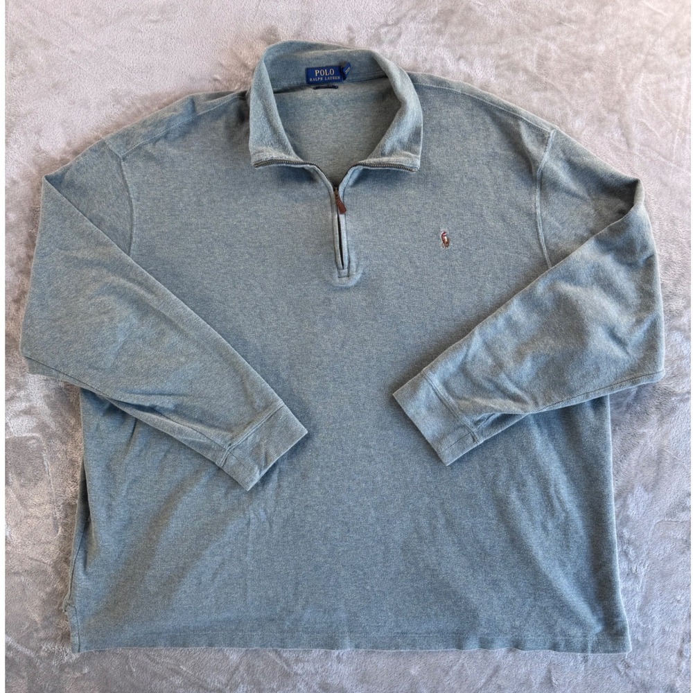 Polo‎ Ralph Lauren Estate Rib Pullover Mens 3XB Blue Green Quarter Zip Dadcore